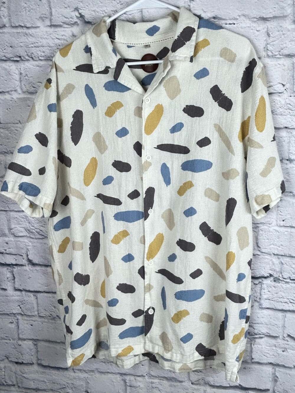 Common People Shirt XL Abstract Print Button Up Cotton Camp Shirt Casual